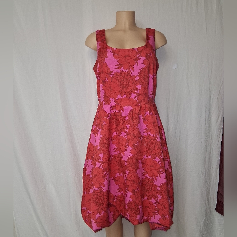 Nina Leonard Pink and Red Floral Mini Dress Retro High Low Bubble - Picture 4 of 16